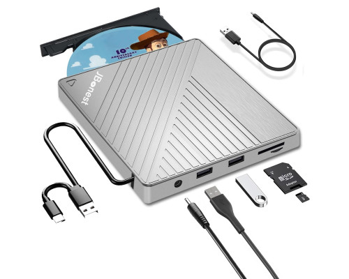 Зовнішній CD-DVD-привід USB 3.0 типу C, зовнішній із пристроєм для читання карток SD/TF, портативним записувачем RW