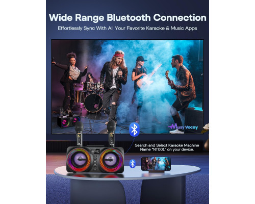 Караоке-машина портативна Bluetooth-колонка з 9 режимами світлодіодного підсвічування та 2 бездротовими мікрофонами UHF