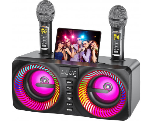 Караоке-машина портативна Bluetooth-колонка з 9 режимами світлодіодного підсвічування та 2 бездротовими мікрофонами UHF