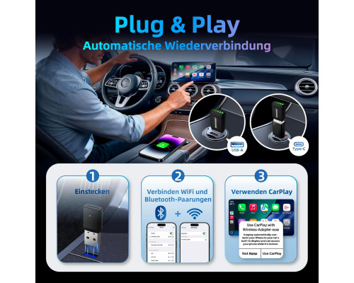Бездротовий адаптер для CarPlay та Android Auto сумісний з iOS 10+ та Android 11+