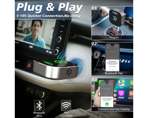 Бездротовий адаптер CarPlay  з металевим корпусом