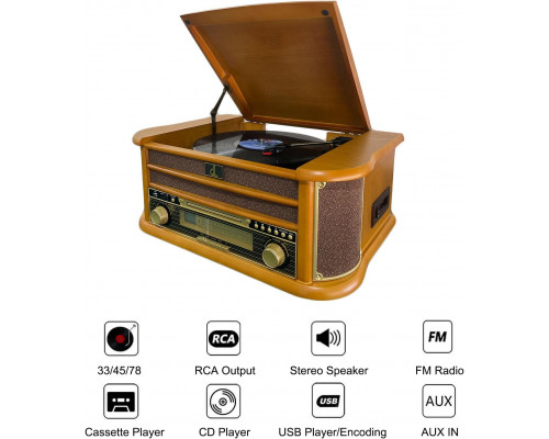 Вінтажний музичний центр 5-в-1 з AM/FM-радіо