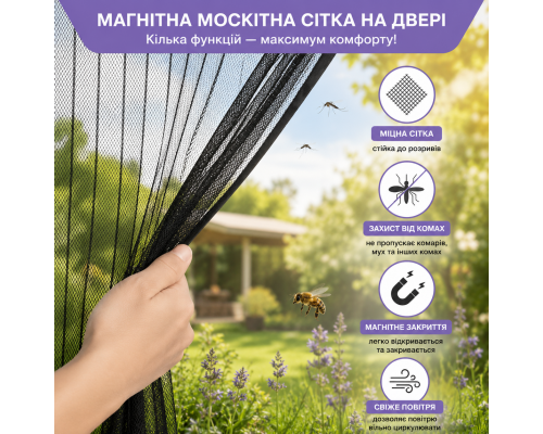 Москітна сітка на двері з магнітним закриттям 90 х 210 см