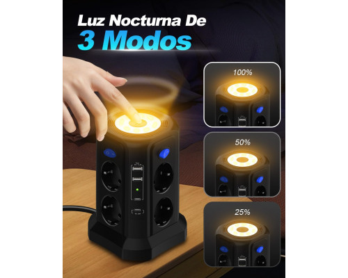 Багатофункціональна зарядна станція з нічним світлом PD20W (4 USB-порти та 8 розеток)