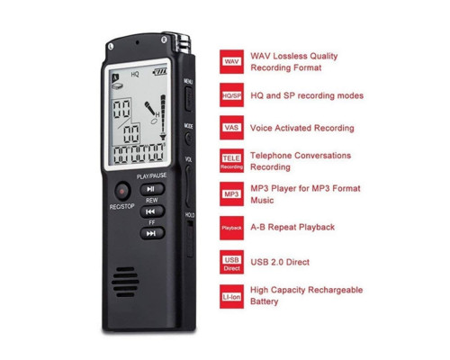 Багатофункціональний диктофон 64GB з РК-дисплеєм та MP3-плеєром