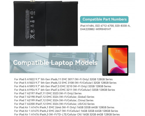 Батарея для планшета K KYUER A1484 для iPad