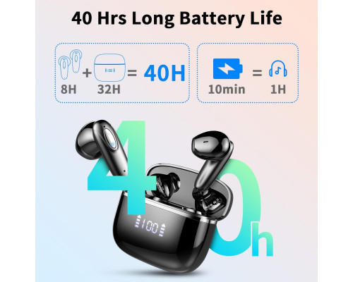 Бездротові навушники ROMOKE Bluetooth 5.3 зі світлодіодним дисплеєм, 40 годин відтворення