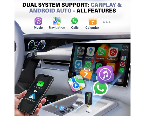Бездротовий адаптер CarPlay Android Auto Wi-Fi Plug & Play 5,8 ГГц