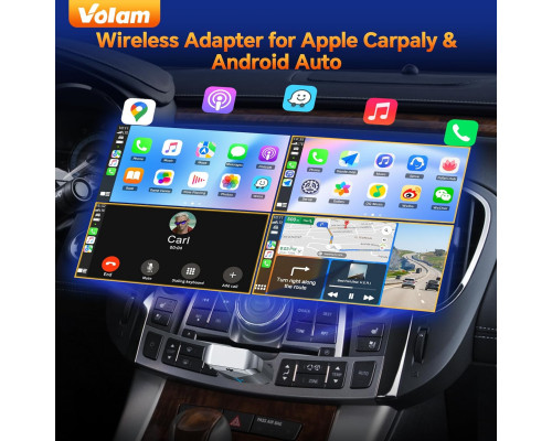 Безпровідний автомобільний адаптер Volam CarPlay для iPhone і Android Auto 2-в-1 Wi-Fi 5 ГГц