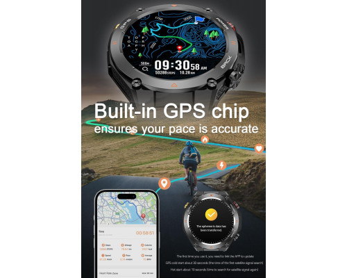 Чоловічий смарт-годинник з GPS та монітором здоров’я