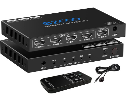 Коммутатор HDMI 2.1 8K 4x1 4K 120 Гц VRR ALLM ARC CEC HDCP2.3 48 Гбит