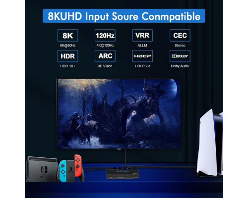 Коммутатор HDMI 2.1 8K 4x1 4K 120 Гц VRR ALLM ARC CEC HDCP2.3 48 Гбит