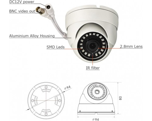 Купольна камера WiTi 3000TVL AHD 1080P