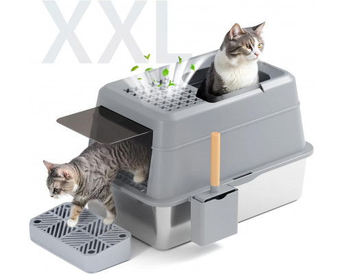 Лоток для котячого туалету FRETONBA з нержавіючої сталі XXL 26 л Сірий