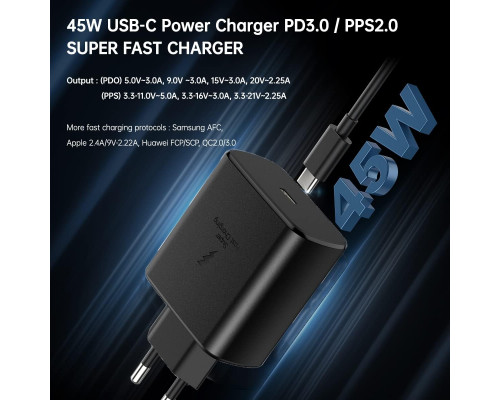 Мережевий адаптер живлення 45W USB-C PD/PPS ЄС
