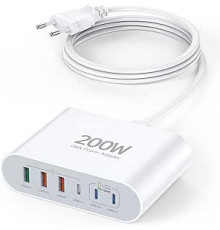Мережевий зарядний пристрій Shilemei 200 W 3 USB-C та 3 USB-А