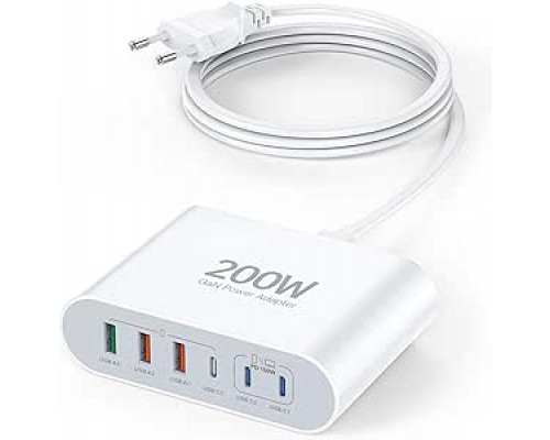 Мережевий зарядний пристрій Shilemei 200 W 3 USB-C та 3 USB-А