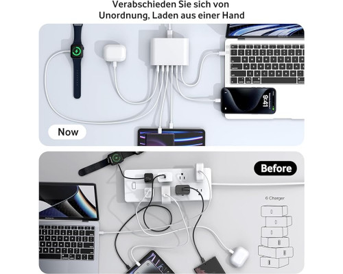 Мережевий зарядний пристрій Shilemei 200 W 3 USB-C та 3 USB-А