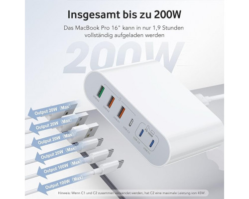 Мережевий зарядний пристрій Shilemei 200 W 3 USB-C та 3 USB-А