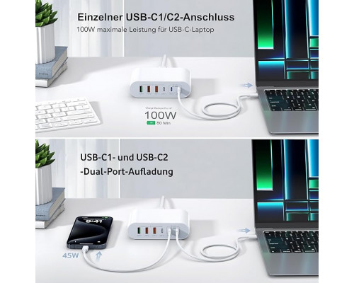 Мережевий зарядний пристрій Shilemei 200 W 3 USB-C та 3 USB-А