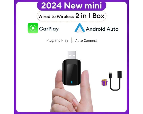Мини-беспроводной адаптер Carplay Android Auto 2 в 1