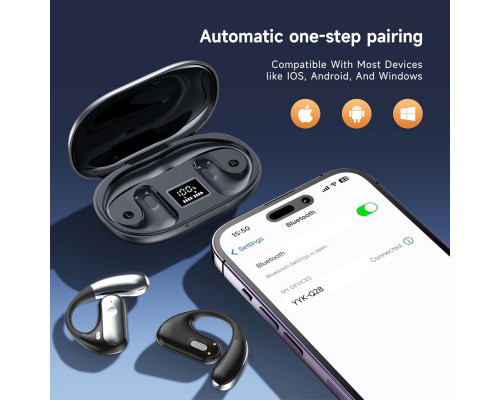 Навушники-вкладиші Bluetooth 5.4 / бездротові спортивні навушники з вбудованим мікрофоном та завушними дужками