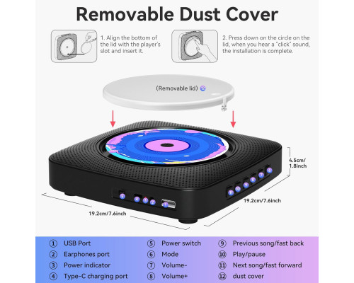 Портативний Bluetooth CD-програвач Kegaudio HiFi 1800mAh
