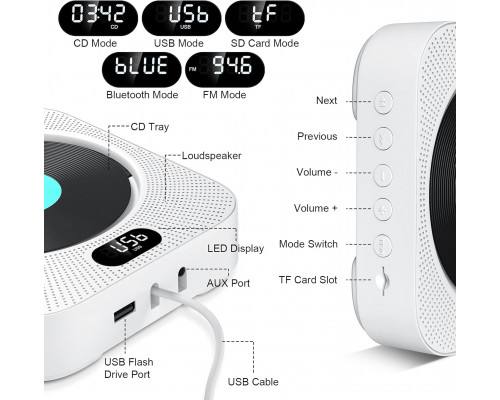 Портативний CD-програвач Gueray з Bluetooth
