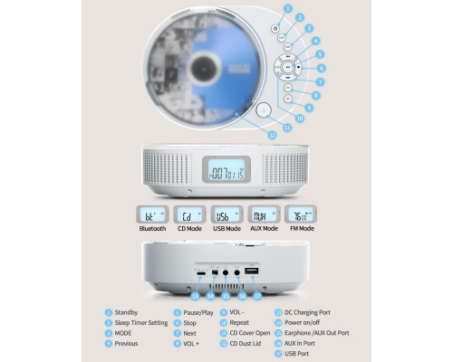 Портативний покращений CD-програвач та Bluetooth-колонка 2 в 1 FELEMAN