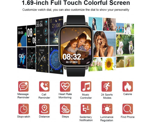 Смарт-годинник Ordtop P32E, фітнес-трекер, IP68 Чориний