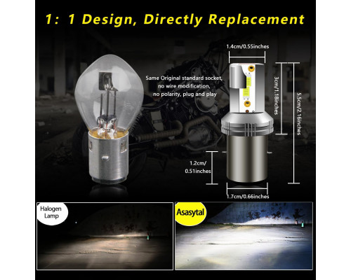 Світлодіодна фара Asasytal S2 Ba20d / світлодіодна лампа для фар мотоцикла DC12V/24V 20W (комплект 2 шт.)
