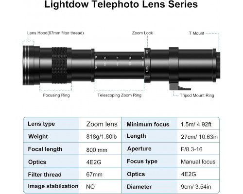 Телеоб'єктив Lightdow RF 420-800 мм