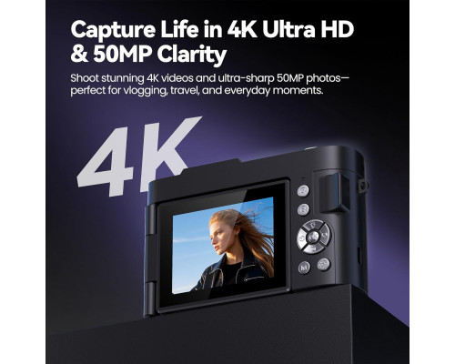 Цифрова камера 4K ROQIOO із поворотним екраном на 180°