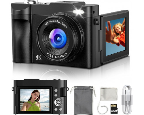 Цифрова камера 4K ROQIOO із поворотним екраном на 180°