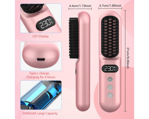 Випрямляюча щітка для укладання волосся Gabrella Hair Straightener Brush Pink