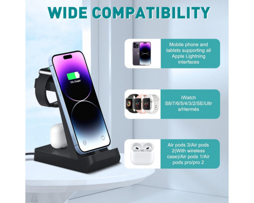 Зарядна станція для кількох пристроїв 3 в 1 швидка для iWatch, iPhone та AirPods