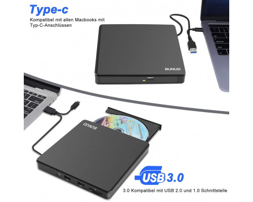 Зовнішній CD/DVD привід BUNUD USB 3.0 та Type-C
