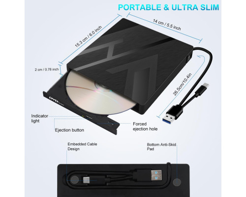 Зовнішній CD DVD-привід JBonest 8 в 1 для ноутбука USB 3.0 Type-C