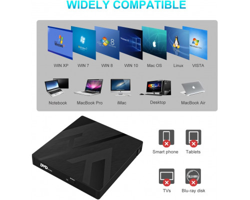 Зовнішній CD DVD-привід JBonest 8 в 1 для ноутбука USB 3.0 Type-C