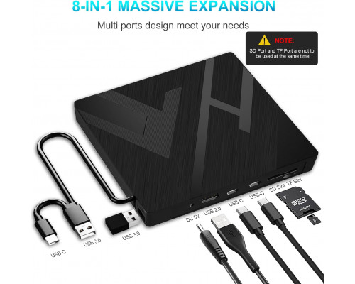 Зовнішній CD DVD-привід JBonest 8 в 1 для ноутбука USB 3.0 Type-C