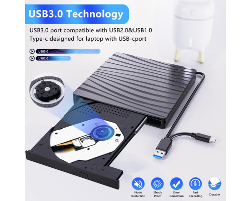 Зовнішній CD/DVD-привід QDSYLQ для ноутбука USB 3.0 та Type-C