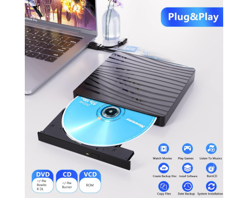 Зовнішній CD/DVD-привід QDSYLQ для ноутбука USB 3.0 та Type-C